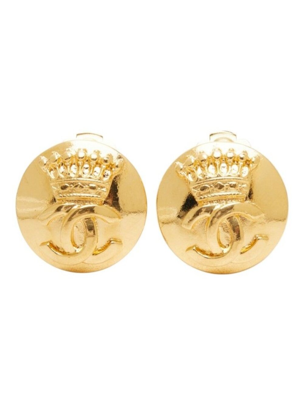 Chanel CC Logo Crown Motif Vintage Earrings 96A Gold Plated